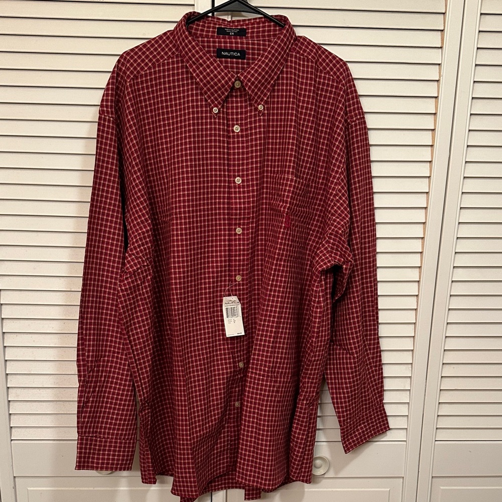 Nautica Men's Burgundy Plaid Button Down Shirt 2XL